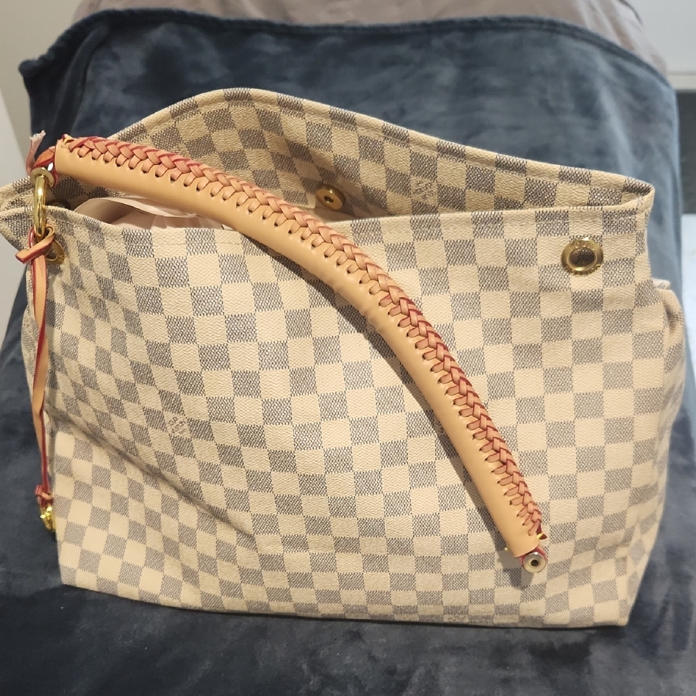 LV Cream and Tan Shoulder Bag with Gold Hardware (Not Authentic)